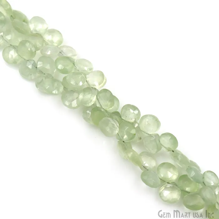 GemMartUSA Necklaces Prehnite Heart Beads 8 Inch Gemstone Strands Drilled Strung Briolette Beads Heart Shape 7mm
