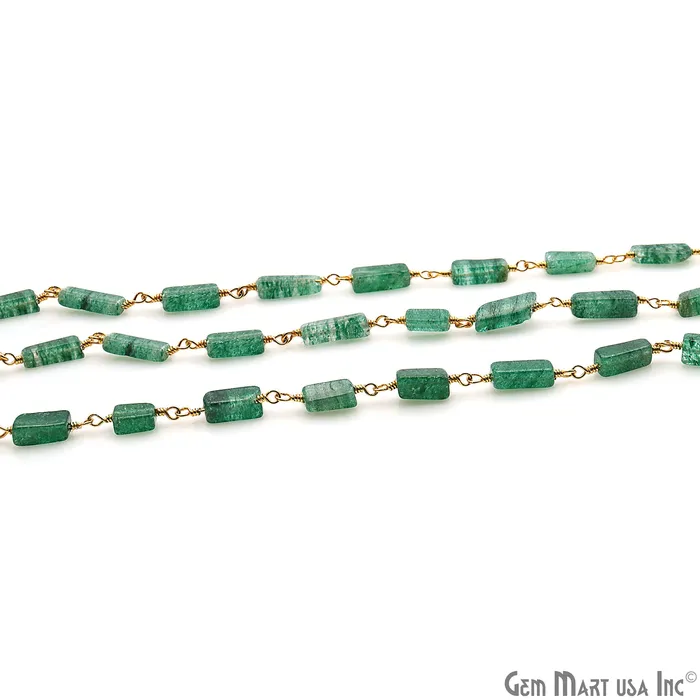 GemMartUSA PreStyled Sets Aventurine 8x5mm Gold Wire Wrapped Rosary Chain