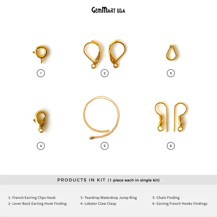 GemMartUSA PreStyled Sets DIY Jewelry Making Supplies Kit24k Gold Plated Chain Hooks Findings 7 Different DIY Products