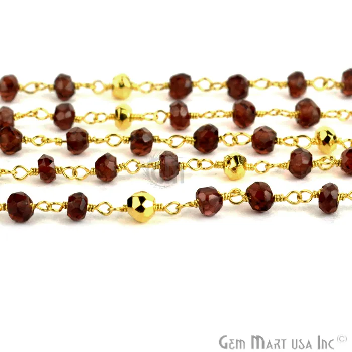 GemMartUSA PreStyled Sets Garnet With Gold Pyrite Gold Plated Wire Wrapped Beads Rosary Chain