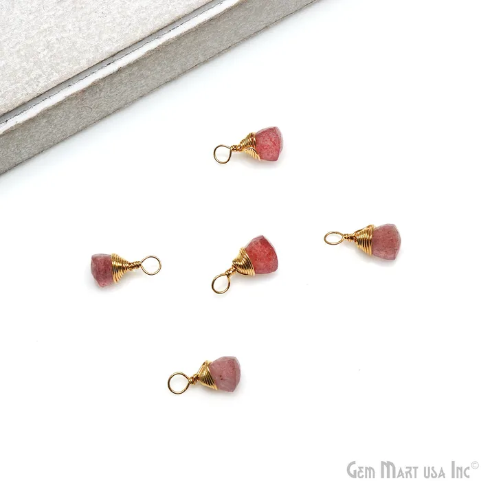 GemMartUSA PreStyled Sets Strawberry Quartz Trillion 5mm Gold Wire Wrapped Connector