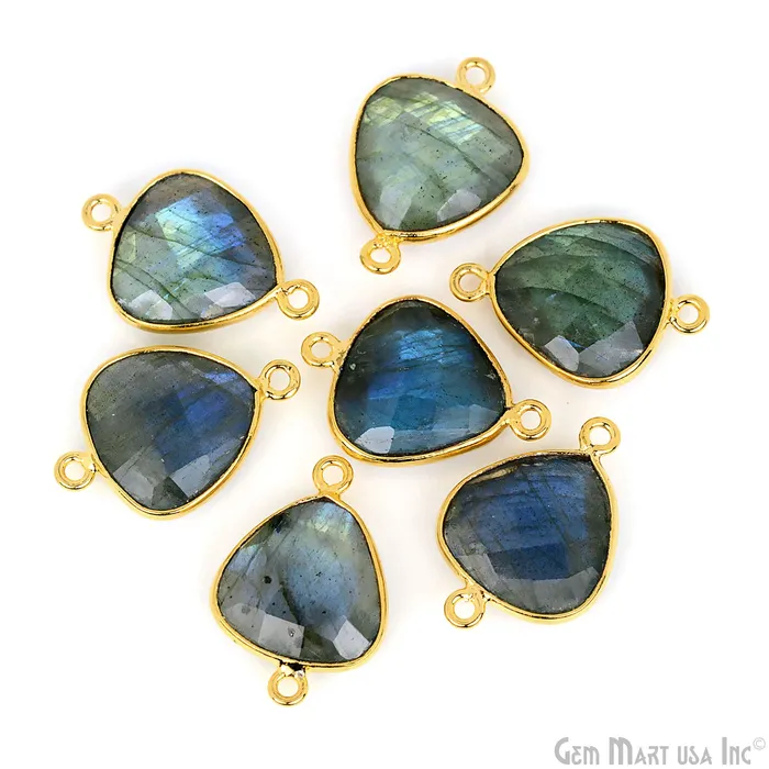 GemMartUSA PreStyled Sets Trillion 14mm Double Bail Gold Bezel Gemstone Connector