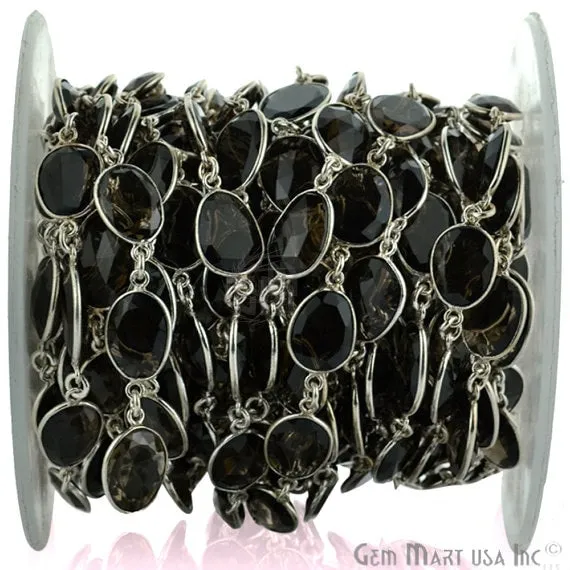 GemMartUSA Smoky Topaz 10mm Mix Shapes Silver Bezel Continuous Connector Chain Necklaces GemMartUSA Smoky Topaz 10mm Mix Shapes Silver Bezel Continuous Connector Chain Necklaces