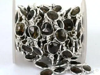 GemMartUSA Smoky Topaz 10mm Mix Shapes Silver Bezel Continuous Connector Chain Necklaces