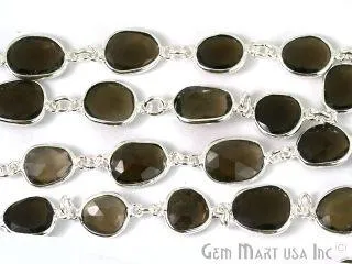 GemMartUSA Smoky Topaz 10mm Mix Shapes Silver Bezel Continuous Connector Chain Necklaces