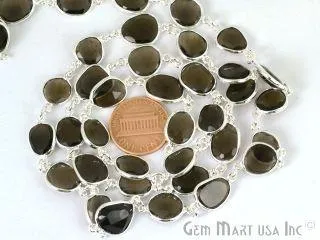 GemMartUSA Smoky Topaz 10mm Mix Shapes Silver Bezel Continuous Connector Chain Necklaces