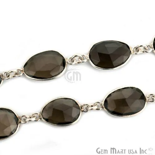 GemMartUSA Smoky Topaz 10mm Mix Shapes Silver Bezel Continuous Connector Chain Necklaces