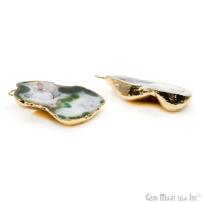 Geode Druzy 43x25mm Organic Gold Electroplated Single Bail Gemstone Earring Connector 1 Pair GemMartUSA Earrings