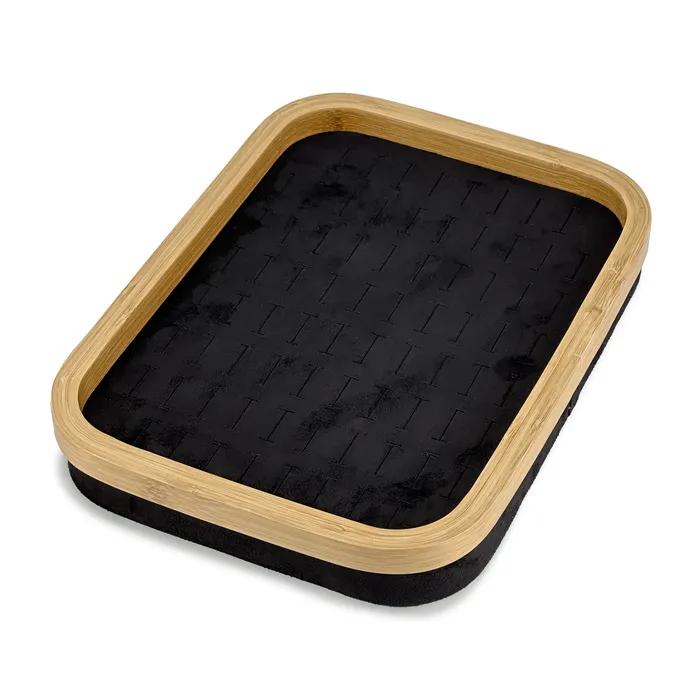 JPI Display 11 x 8 Bamboo Rim Black Suede 76 Ring Display Tray Rings