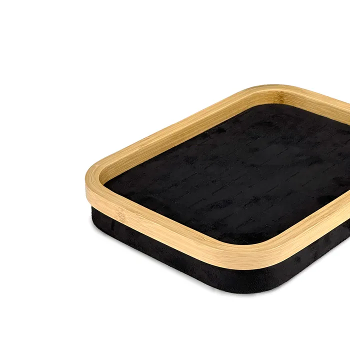 JPI Display 11 x 8 Bamboo Rim Black Suede 76 Ring Display Tray Rings JPI Display 11 x 8 Bamboo Rim Black Suede 76 Ring Display Tray Rings