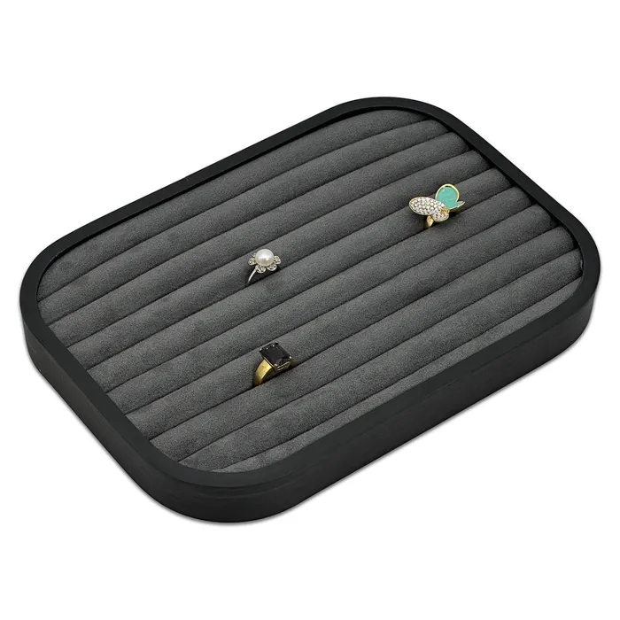 JPI Display Rings 10 58 x 7 58 Black Brushed Aluminum Gray Velvet 9 Row Ring Display Tray JPI Display Rings 10 58 x 7 58 Black Brushed Aluminum Gray Velvet 9 Row Ring Display Tray