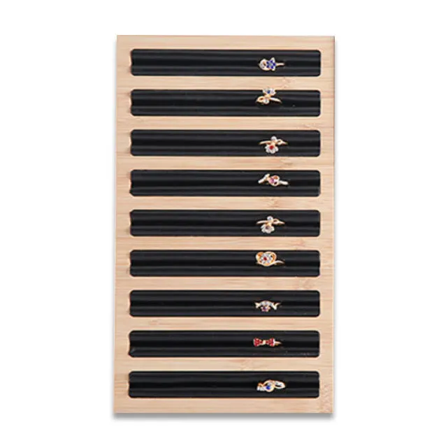 JPIDisplay Rings 115 x 6 Wood Black Velvet 9 Row Ring Display Stand