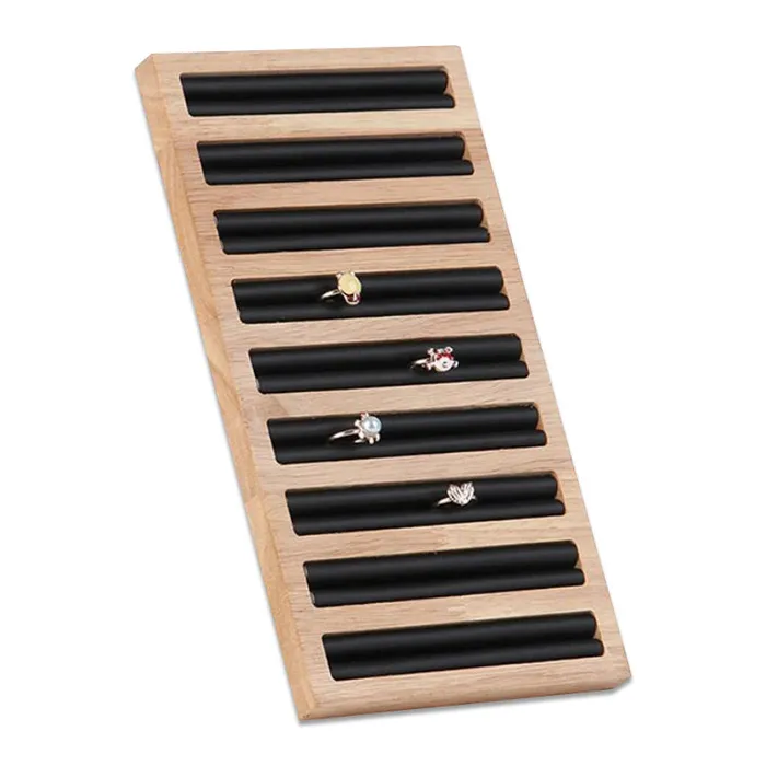 JPIDisplay Rings 115 x 6 Wood Black Velvet 9 Row Ring Display Stand JPIDisplay Rings 115 x 6 Wood Black Velvet 9 Row Ring Display Stand