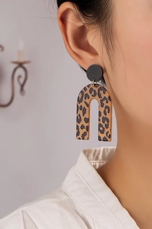 LA3accessories Earrings Embossed Animal Print Arch Drop Earrings Online Only