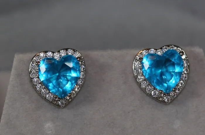 Lab Diamonds London Earrings Blue Diamond Earrings Heart Ear Studs Womens Earrings