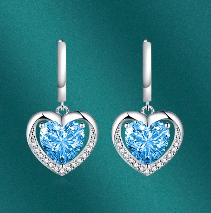 Lab Diamonds London Earrings Diamond Earrings Heart Earrings Blue Diamond Heart Earrings