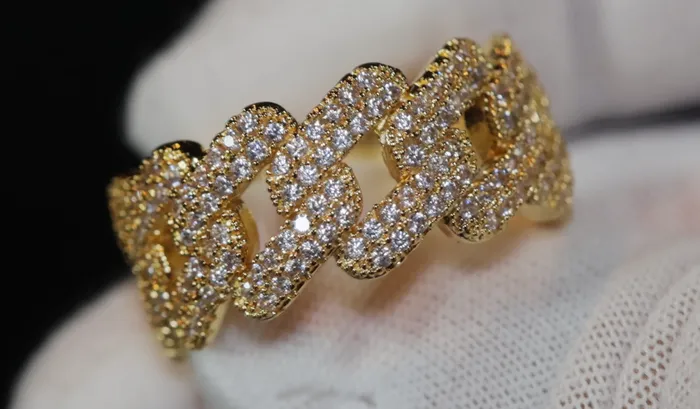 Lab Diamonds London Gold Iced Out Cuban link Ring Eternity Ring Mens Iced Out Ring Cuban Link Ring Rings