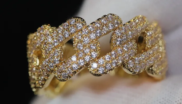Lab Diamonds London Gold Iced Out Cuban link Ring Eternity Ring Mens Iced Out Ring Cuban Link Ring Rings