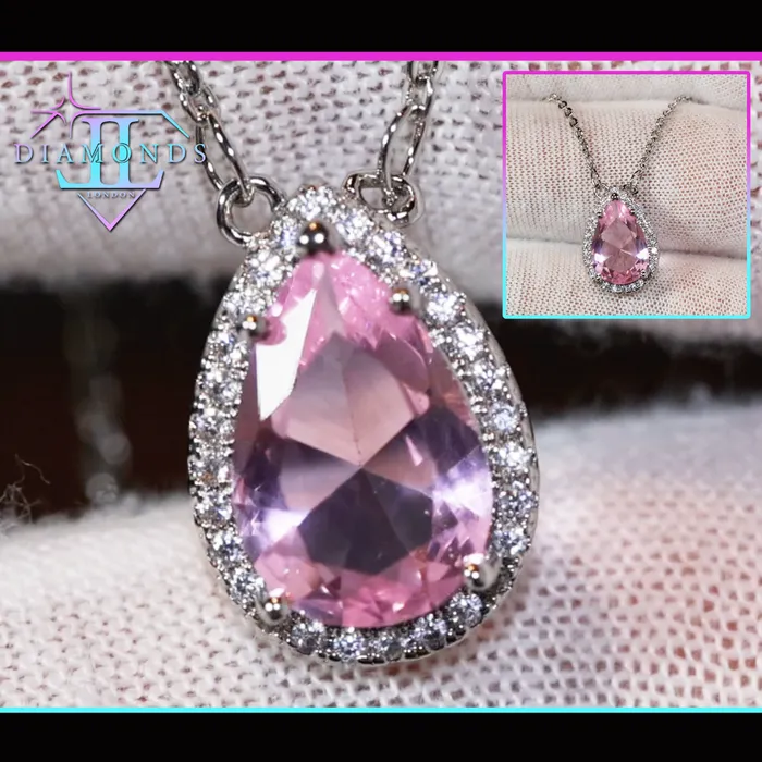 Lab Diamonds London Necklaces Pink Diamond Necklace Teardrop Necklace Pear Shape Necklace
