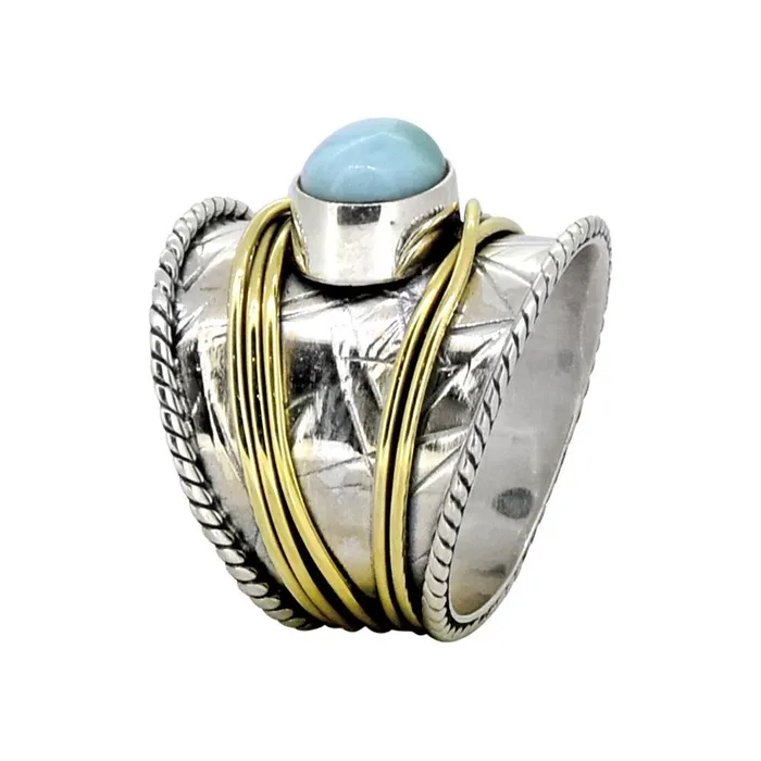 Larimar Solid 925 Sterling Silver Brass Designer Ring Jewelry YoTreasure Rings