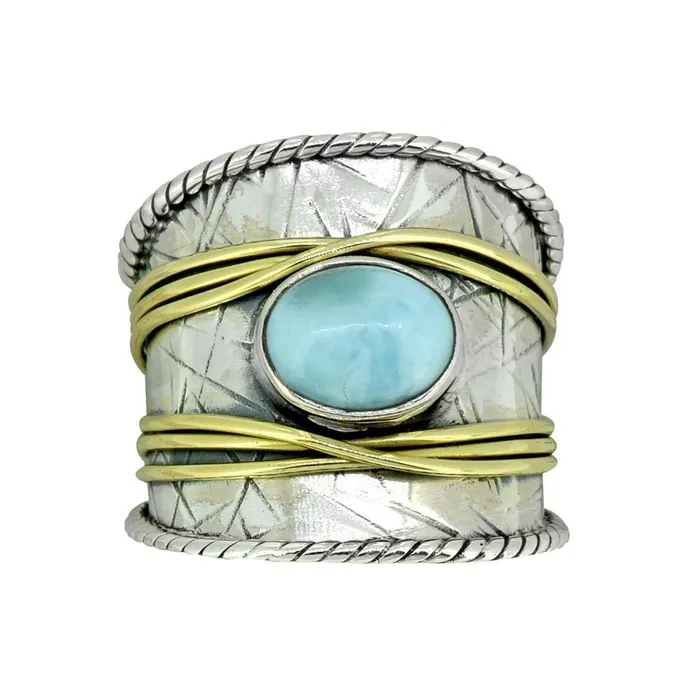 Larimar Solid 925 Sterling Silver Brass Designer Ring Jewelry YoTreasure Rings