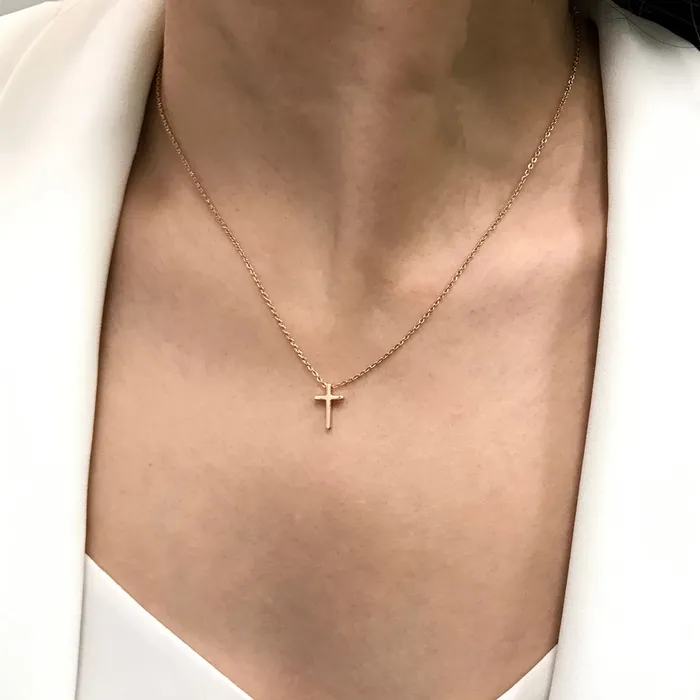 Mini Cross Pendant Necklace Rose Gold Jacob Rachel Necklaces