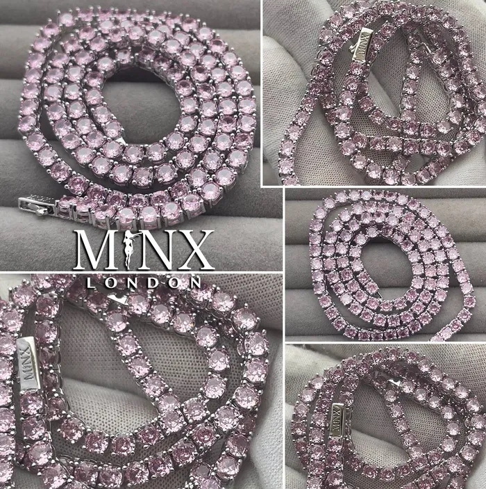 Minx London Necklaces Tennis Chain Pink Diamond Tennis Chain Tennis Necklace Womens Tennis Chain Iced Chain Diamond Tennis Chain Hip Hop Chain