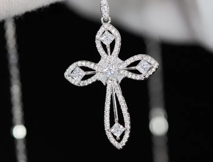 My Store Necklaces Womens Diamond Cross Pendant Silver Cross Necklace Women