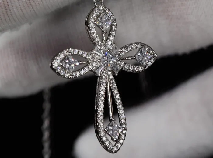 My Store Necklaces Womens Diamond Cross Pendant Silver Cross Necklace Women