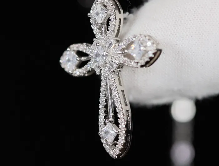 My Store Necklaces Womens Diamond Cross Pendant Silver Cross Necklace Women