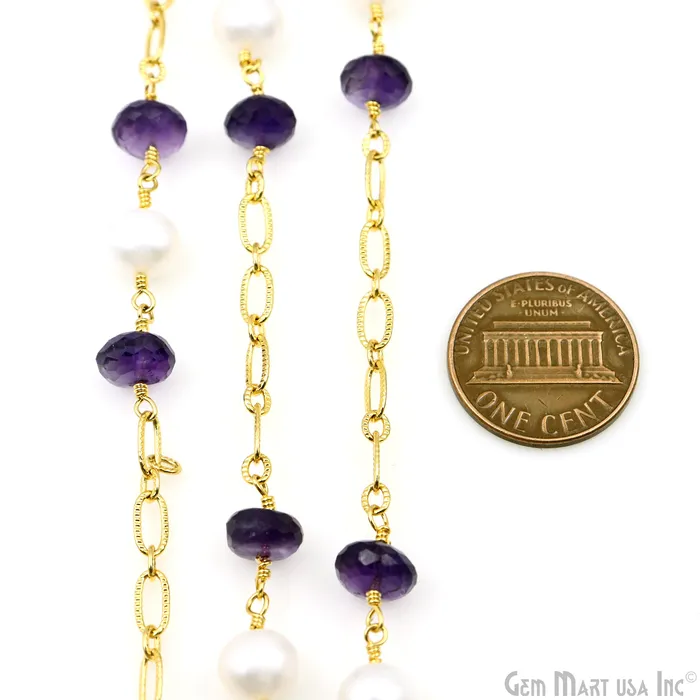 Necklaces Amethyst Pearl Round Beads Gold Plated Finding Rosary Chain GemMartUSA