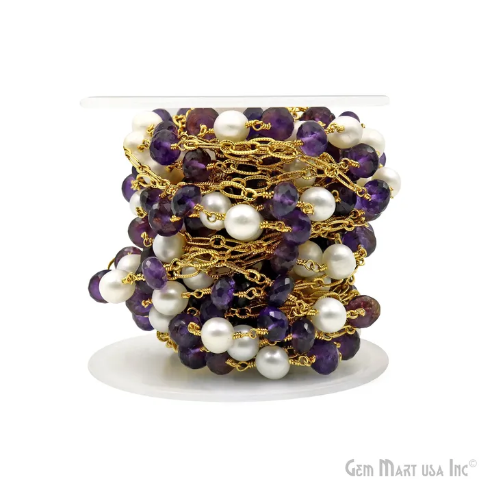 Necklaces Amethyst Pearl Round Beads Gold Plated Finding Rosary Chain GemMartUSA
