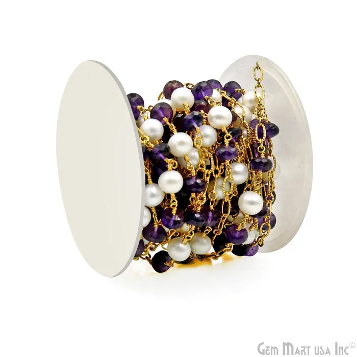 Necklaces Amethyst Pearl Round Beads Gold Plated Finding Rosary Chain GemMartUSA
