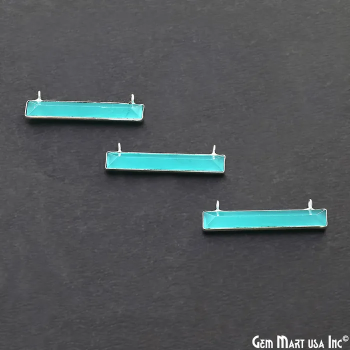 Necklaces Aqua Chalcedony Rectangle Bar Pendant 36x9mm Silver Plated Double Bail Connector GemMartUSA Necklaces Aqua Chalcedony Rectangle Bar Pendant 36x9mm Silver Plated Double Bail Connector GemMartUSA