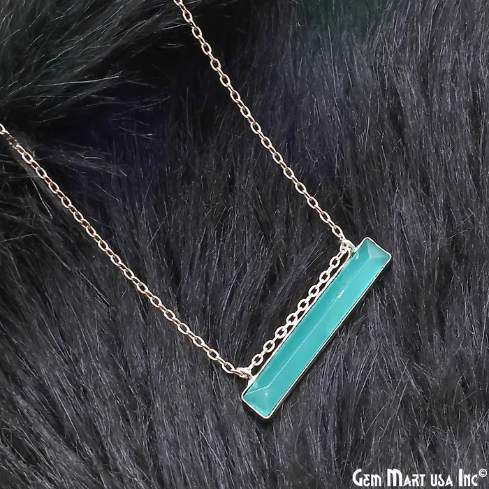 Necklaces Aqua Chalcedony Rectangle Bar Pendant 36x9mm Silver Plated Double Bail Connector GemMartUSA Necklaces Aqua Chalcedony Rectangle Bar Pendant 36x9mm Silver Plated Double Bail Connector GemMartUSA