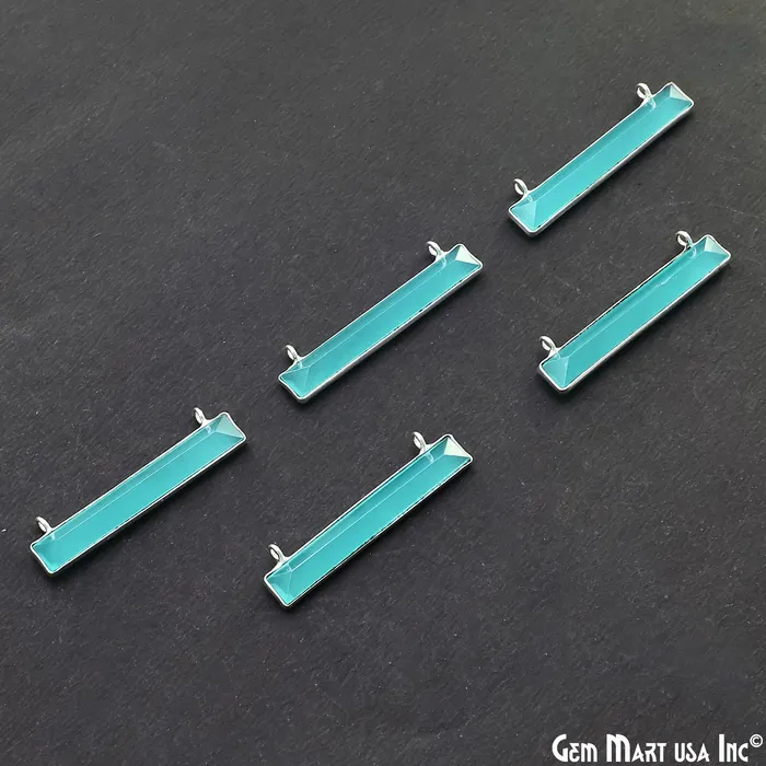 Necklaces Aqua Chalcedony Rectangle Bar Pendant 36x9mm Silver Plated Double Bail Connector GemMartUSA Necklaces Aqua Chalcedony Rectangle Bar Pendant 36x9mm Silver Plated Double Bail Connector GemMartUSA