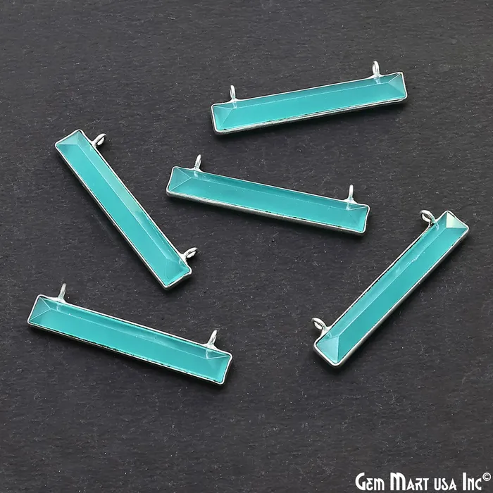 Necklaces Aqua Chalcedony Rectangle Bar Pendant 36x9mm Silver Plated Double Bail Connector GemMartUSA Necklaces Aqua Chalcedony Rectangle Bar Pendant 36x9mm Silver Plated Double Bail Connector GemMartUSA