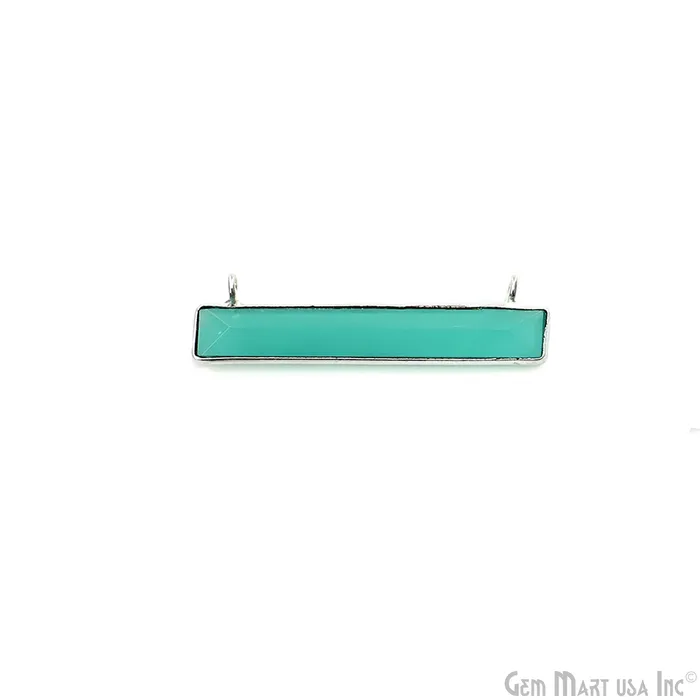 Necklaces Aqua Chalcedony Rectangle Bar Pendant 36x9mm Silver Plated Double Bail Connector GemMartUSA Necklaces Aqua Chalcedony Rectangle Bar Pendant 36x9mm Silver Plated Double Bail Connector GemMartUSA