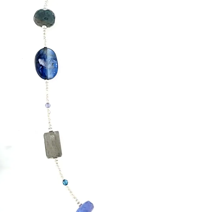 Necklaces AVF AVF Silver Glass Kyanite Labradorite Blue Topaz Moss Aqua Tanzanite Beaded Station Necklace SI3693