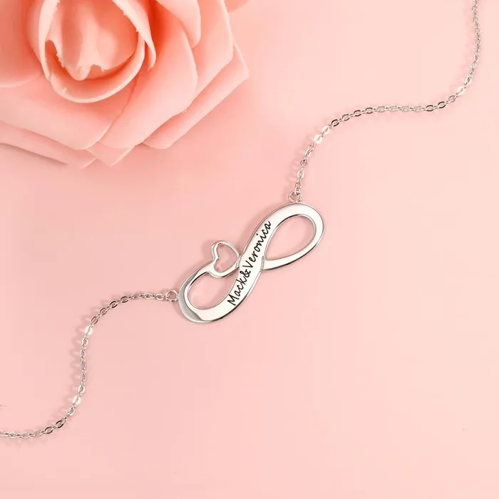 Necklaces customjewelryan Personalized 925 Sterling Silver Necklace Infinity HeartShaped Pendant Custom Names Christmas Gift