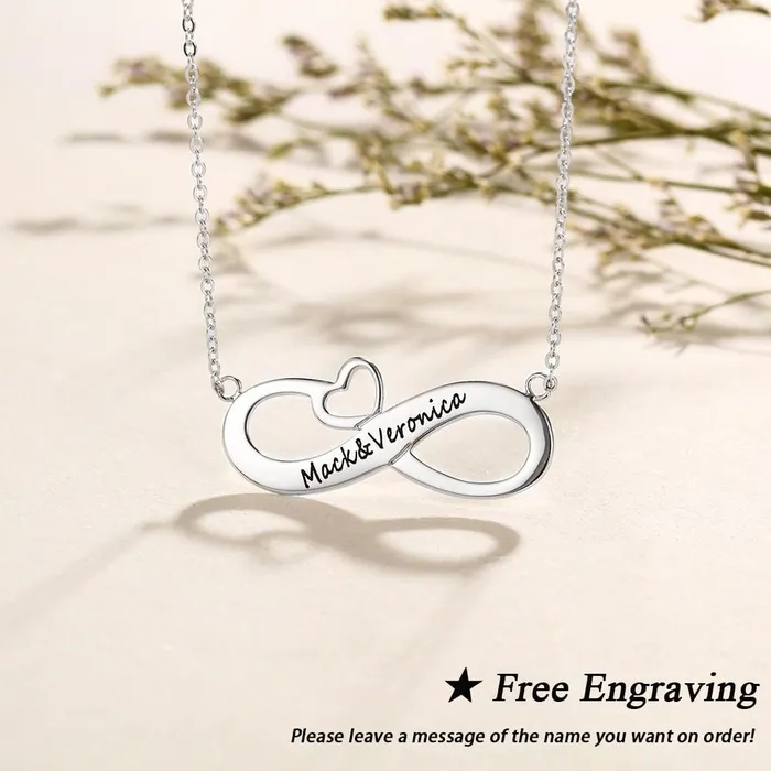 Necklaces customjewelryan Personalized 925 Sterling Silver Necklace Infinity HeartShaped Pendant Custom Names Christmas Gift