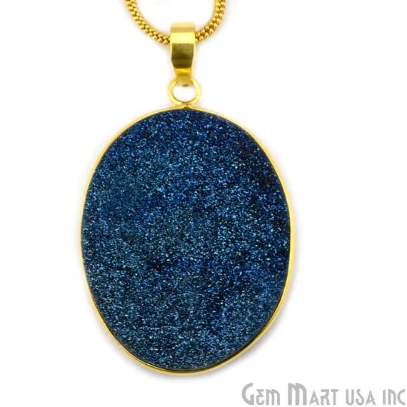 Necklaces GemMartUSA Blue Titanium Druzy 35x49mm Gold Plated Oval Gemstone Chain Pendant
