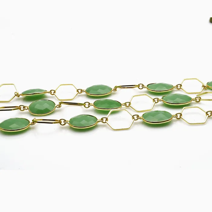 Necklaces GemMartUSA Chrysoprase Chalcedony With Hexagon Finding Gold Plated Chain Necklaces GemMartUSA Chrysoprase Chalcedony With Hexagon Finding Gold Plated Chain