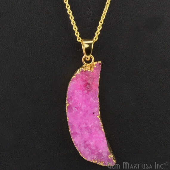 Necklaces GemMartUSA One Of A Kind Pink Rough Druzy 46x13mm Gold Electroplated 18 Inch Chain With Pendant