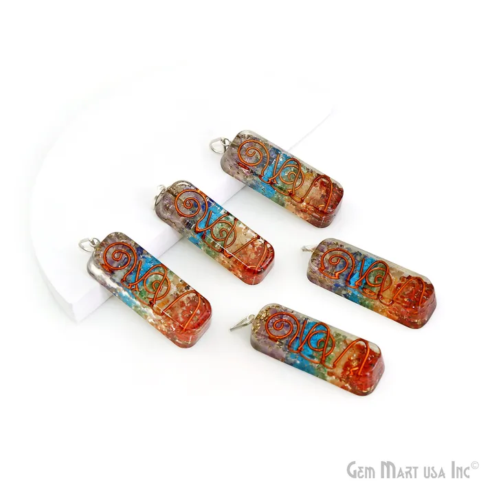 Necklaces GemMartUSA Orgonite 7Chakra Rectangle Pendant 49x16mm Silver Plated Single Bail Gemstone Pendant Necklaces GemMartUSA Orgonite 7Chakra Rectangle Pendant 49x16mm Silver Plated Single Bail Gemstone Pendant