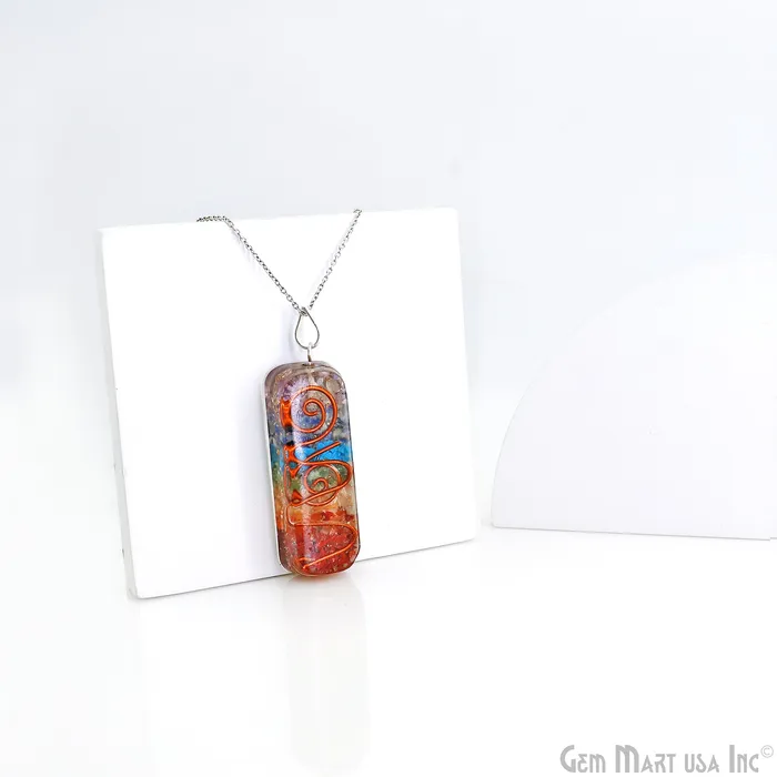 Necklaces GemMartUSA Orgonite 7Chakra Rectangle Pendant 49x16mm Silver Plated Single Bail Gemstone Pendant