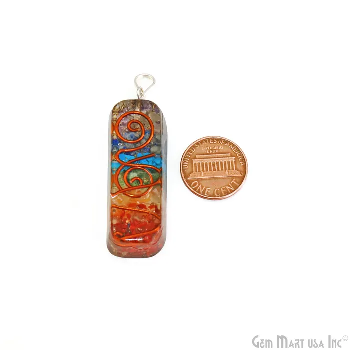 Necklaces GemMartUSA Orgonite 7Chakra Rectangle Pendant 49x16mm Silver Plated Single Bail Gemstone Pendant