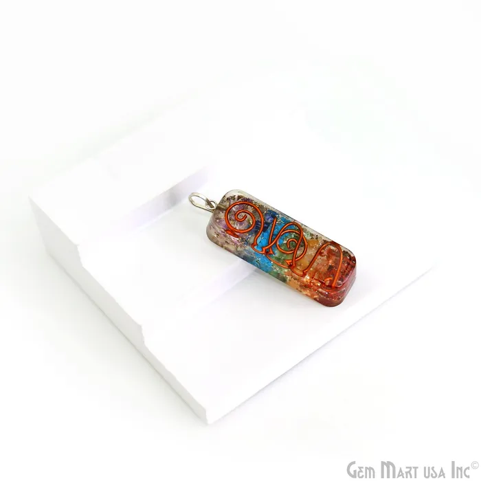 Necklaces GemMartUSA Orgonite 7Chakra Rectangle Pendant 49x16mm Silver Plated Single Bail Gemstone Pendant