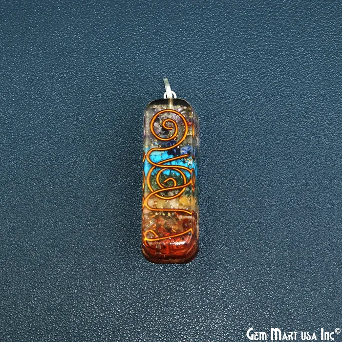 Necklaces GemMartUSA Orgonite 7Chakra Rectangle Pendant 49x16mm Silver Plated Single Bail Gemstone Pendant