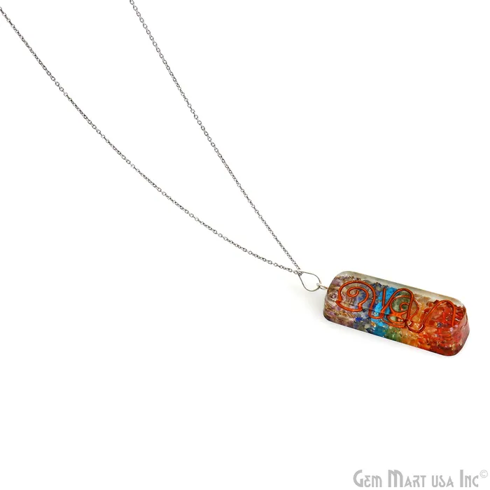Necklaces GemMartUSA Orgonite 7Chakra Rectangle Pendant 49x16mm Silver Plated Single Bail Gemstone Pendant